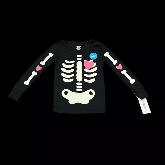 Carters Black/Pink Halloween Heart Skeleton 2 Piece Pajamas Set | NEW/NWT!! ☠️🩷 - Picture 6 of 13